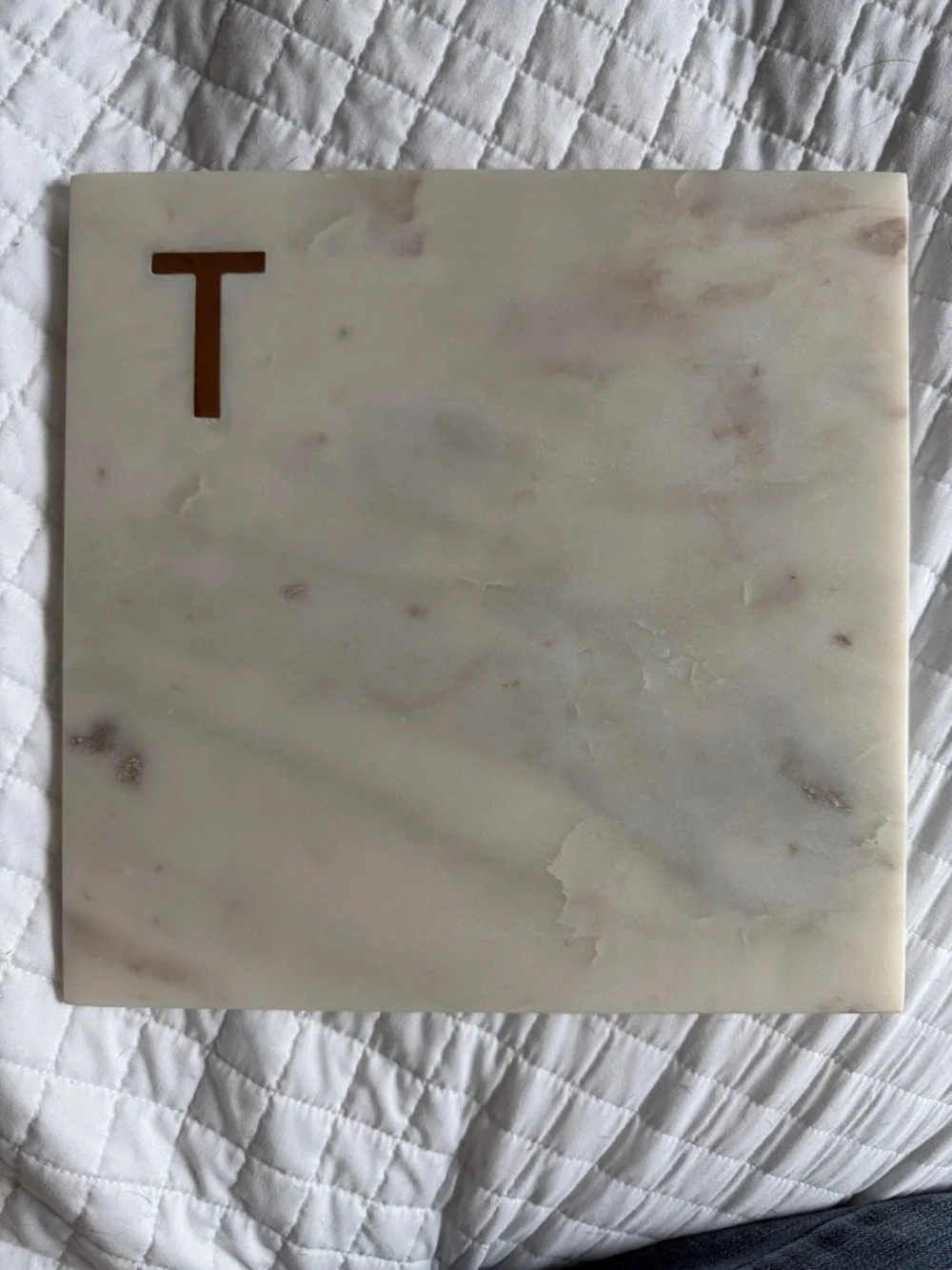 Williams Sonoma White Marble Square Cheese/Serving Board with Copper Inset T